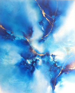 art abstrait bleu doré électrique